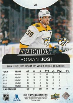 2021-22 Upper Deck Credentials #36 Roman Josi Back
