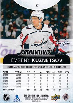 2021-22 Upper Deck Credentials #37 Evgeny Kuznetsov Back