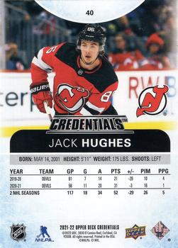 2021-22 Upper Deck Credentials #40 Jack Hughes Back