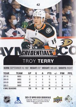 2021-22 Upper Deck Credentials #42 Troy Terry Back