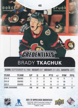 2021-22 Upper Deck Credentials #46 Brady Tkachuk Back