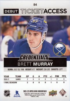2021-22 Upper Deck Credentials #84 Brett Murray Back