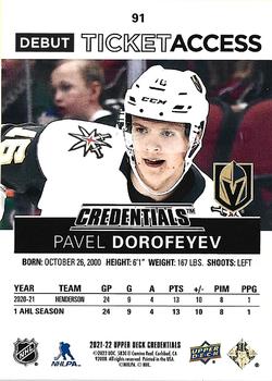 2021-22 Upper Deck Credentials #91 Pavel Dorofeyev Back