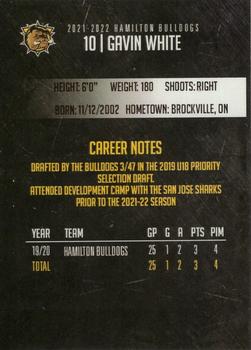 2021-22 Hamilton Bulldogs (OHL) #NNO Gavin White Back
