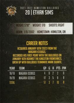 2021-22 Hamilton Bulldogs (OHL) #NNO Ethan Sims Back