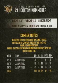 2021-22 Hamilton Bulldogs (OHL) #NNO Colton Kammerer Back