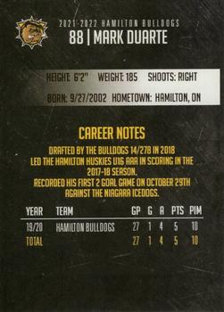 2021-22 Hamilton Bulldogs (OHL) #NNO Mark Duarte Back