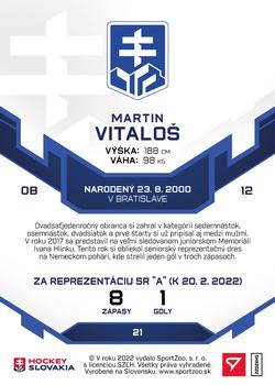 2022 SportZoo Hokejové Slovensko - Blue #21 Martin Vitalos Back