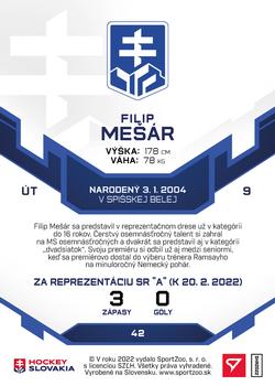 2022 SportZoo Hokejové Slovensko - Blue #42 Filip Mesar Back