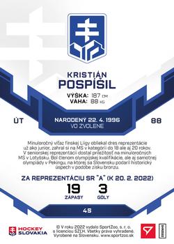 2022 SportZoo Hokejové Slovensko - Blue #45 Kristian Pospisil Back