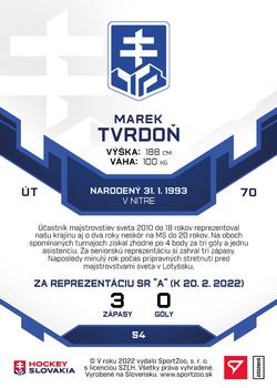 2022 SportZoo Hokejové Slovensko - Blue #54 Marek Tvrdon Back