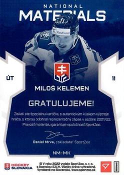 2022 SportZoo Hokejové Slovensko - National Materials Stick #NM-MK Milos Kelemen Back