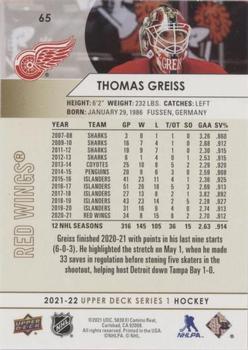 2021-22 Upper Deck - Silver Foil #65 Thomas Greiss Back
