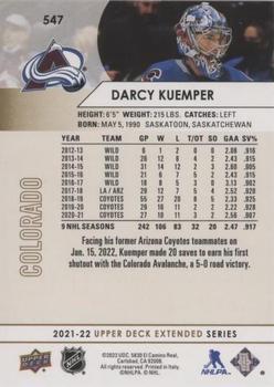 2021-22 Upper Deck - Silver Foil #547 Darcy Kuemper Back