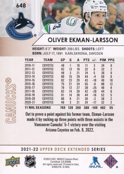 2021-22 Upper Deck - Silver Foil #648 Oliver Ekman-Larsson Back