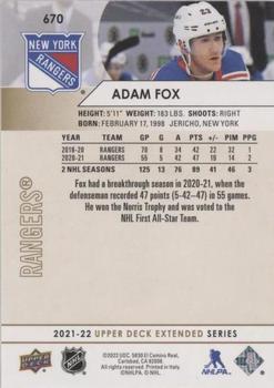 2021-22 Upper Deck - Silver Foil #670 Adam Fox Back