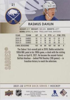 2021-22 Upper Deck - Speckled Rainbow Foil #21 Rasmus Dahlin Back