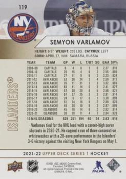 2021-22 Upper Deck - Speckled Rainbow Foil #119 Semyon Varlamov Back