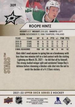 2021-22 Upper Deck - Speckled Rainbow Foil #309 Roope Hintz Back
