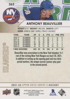 2021-22 Upper Deck - Speckled Rainbow Foil #363 Anthony Beauvillier Back