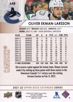 2021-22 Upper Deck - Speckled Rainbow Foil #648 Oliver Ekman-Larsson Back