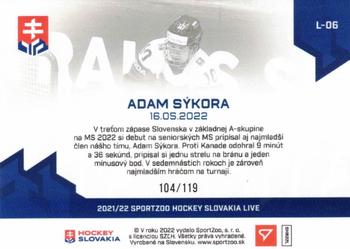 2022 SportZoo Live Hockey Slovakia #L-06 Adam Sykora Back