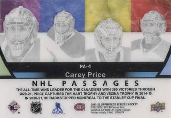 2021-22 Upper Deck - NHL Passages #PA-4 Carey Price Back