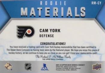 2021-22 Upper Deck - Rookie Materials Patch #RM-CY Cam York Back