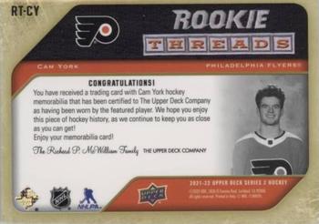 2021-22 Upper Deck - Rookie Threads Retro Patch #RT-CY Cam York Back