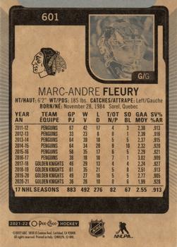 2021-22 Upper Deck - 2021-22 O-Pee-Chee Update #601 Marc-Andre Fleury Back