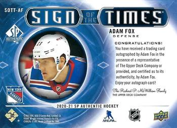 2020-21 SP Authentic - Sign of the Times #SOTT-AF Adam Fox Back