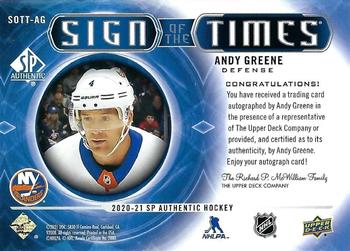 2020-21 SP Authentic - Sign of the Times #SOTT-AG Andy Greene Back