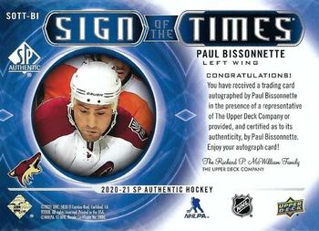2020-21 SP Authentic - Sign of the Times #SOTT-BI Paul Bissonnette Back