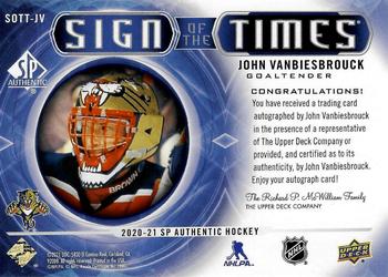 2020-21 SP Authentic - Sign of the Times #SOTT-JV John Vanbiesbrouck Back