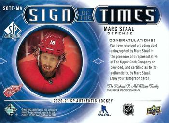 2020-21 SP Authentic - Sign of the Times #SOTT-MA Marc Staal Back