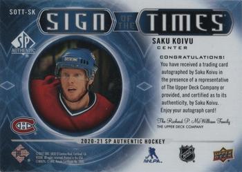 2020-21 SP Authentic - Sign of the Times #SOTT-SK Saku Koivu Back