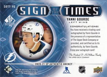 2020-21 SP Authentic - Sign of the Times #SOTT-YG Yanni Gourde Back