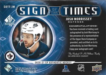 2020-21 SP Authentic - Sign of the Times Black #SOTT-JM Josh Morrissey Back