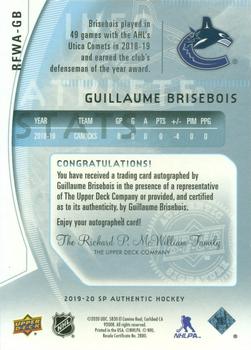 2020-21 SP Authentic - 2019-20 SP Authentic Update I #RFWA-GB Guillaume Brisebois Back
