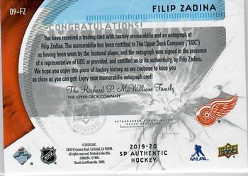 2020-21 SP Authentic - 2019-20 SP Authentic Update I #09-FZ Filip Zadina Back