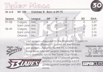 1999-00 Multi-Ad Kansas City Blades (IHL) #11 Tyler Moss Back