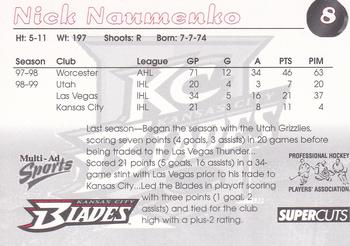 1999-00 Multi-Ad Kansas City Blades (IHL) #12 Nick Naumenko Back