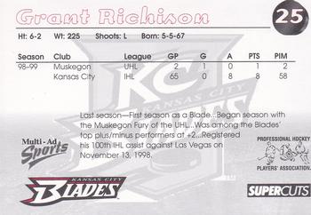 1999-00 Multi-Ad Kansas City Blades (IHL) #16 Grant Richison Back