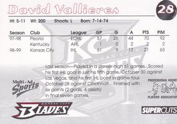 1999-00 Multi-Ad Kansas City Blades (IHL) #19 David Vallieres Back