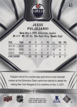 2021-22 Upper Deck Ultimate Collection #41 Jesse Puljujarvi Back
