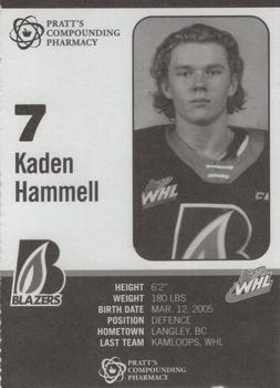 2021-22 Kamloops Blazers (WHL) #NNO Kaden Hammell Back