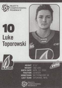 2021-22 Kamloops Blazers (WHL) #NNO Luke Toporowski Back
