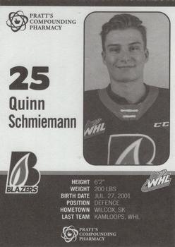 2021-22 Kamloops Blazers (WHL) #NNO Quinn Schmiemann Back