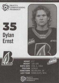 2021-22 Kamloops Blazers (WHL) #NNO Dylan Ernst Back