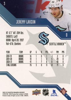 2021-22 Upper Deck Seattle Kraken Box Set #3 Jeremy Lauzon Back